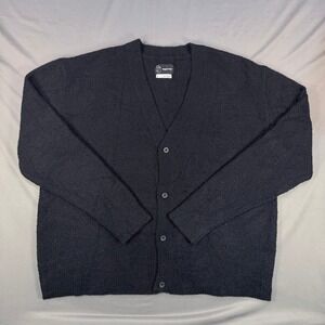 Original Use Mens L Black Boucle Knit Button Front V-Neck Cardigan Sweater Soft